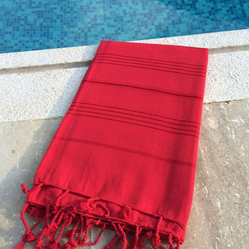 Luxury Fouta Beach Towel, 100% Cotton, 37.4 x 68.9 inches | High Water Absorbent, Soft & Lightweight (6.1 oz/yd²) | Machine Washable, Vibrant Red Color | Perfect for Beach, Pool, or Spa Use