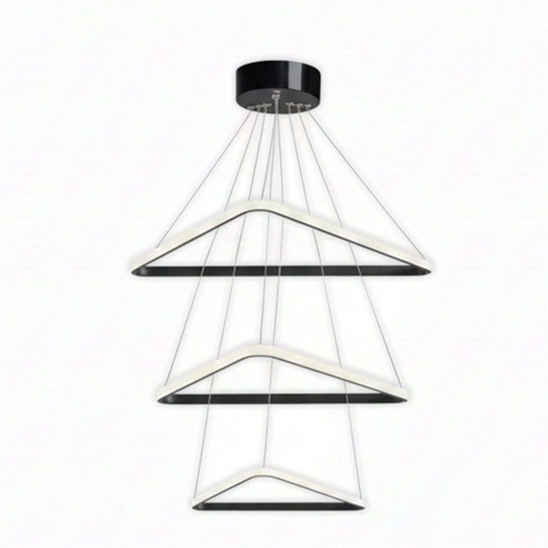 Lustre moderne triangulaire à DEL à trois niveaux - hauteur réglable, Noir, 4000 Kelvins