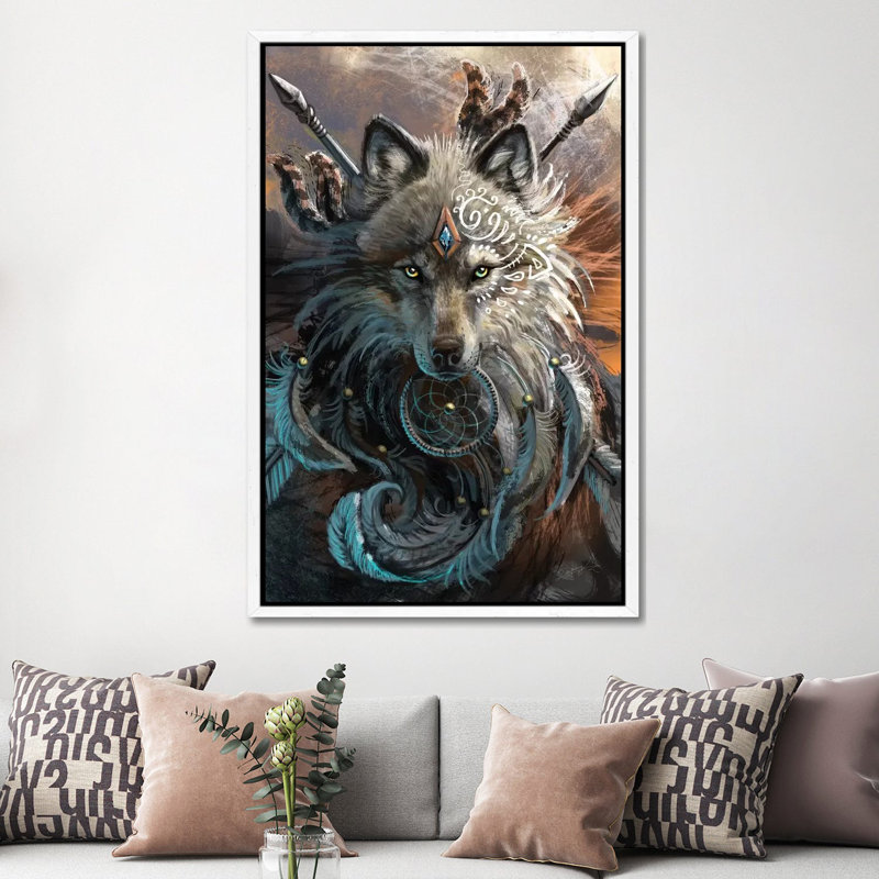 Wolf Warrior by Sunima - Print on Canvas, 152.5 cm H x 101.5 cm W, White Framed