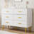 Modern Wooden Dresser with Gold Handles, White 6 Drawer Dresser with Storage Space, Chest Dresser with Deep Drawers for Bedroom, white