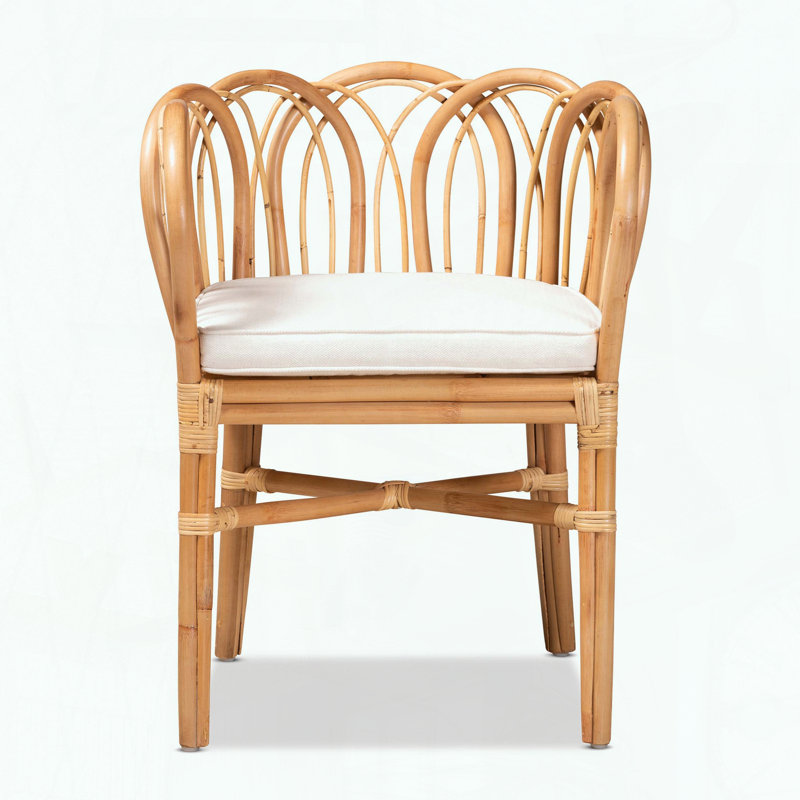Chaise de salle à manger moderne et contemporaine en rotin - Finition naturelle - Dossier courbé