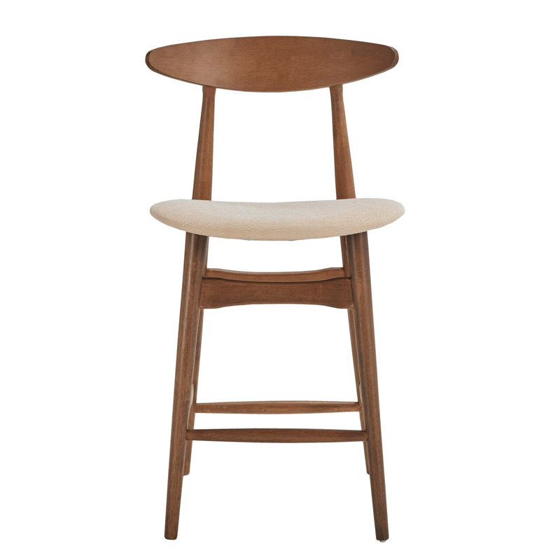 Upholstered Counter Stool, Beige Linen, Walnut