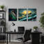 Ensemble de 3 toiles bleu sarcelle et feuilles d'or-939970959