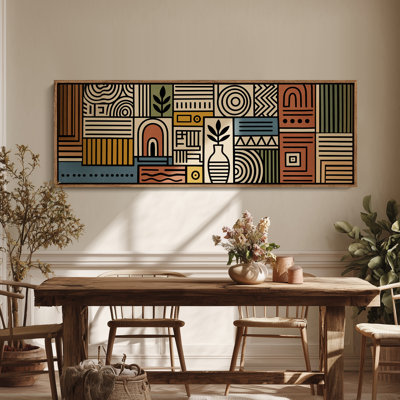 Grande toile murale encadrée - Motif géométrique moderne à motif abstrait - 60 po x 20 po, 60 po x 30 po