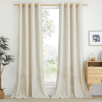 Natural Linen Curtains 84 Inch Long 2 Panels Set, Grommet Top Thick Linen Burlap Semi Sheer Vertical Drapes Privacy Assured With Light Filtering For Bedroom/Living Room, W55 X L84