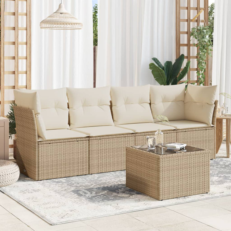 Ensemble de canapé de jardin en rotin PE beige, acier thermolaqué Vidaxl, verre trempé