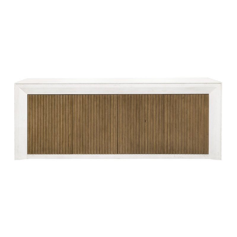 White and Medium Wood 4-Door Storage Console with Adjustable Shelves