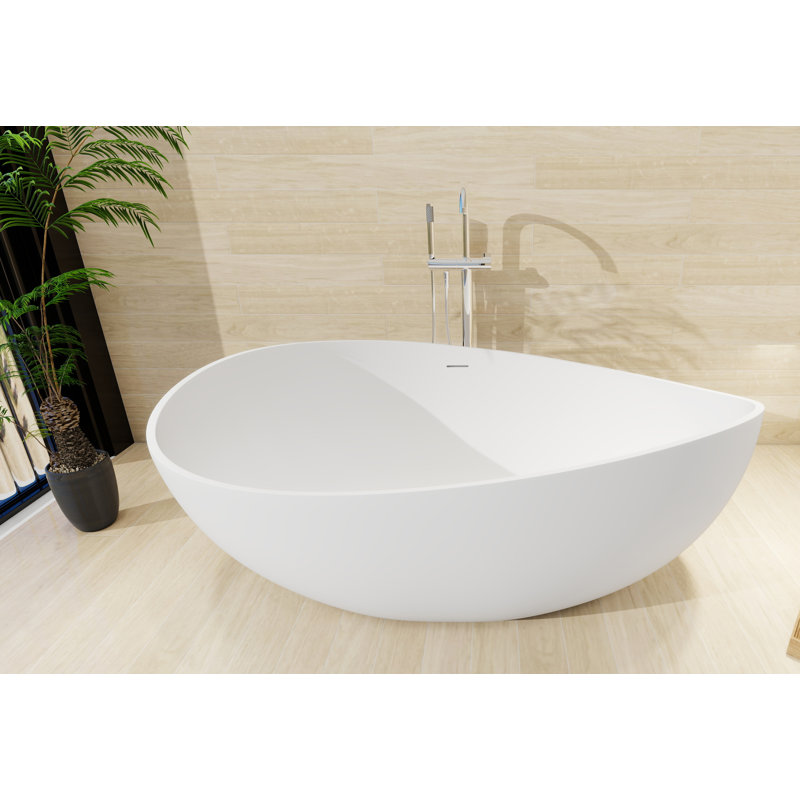 Baignoire de trempage autoportante en résine de pierre solide L 63 po x l 38,5 po, Blanc mat