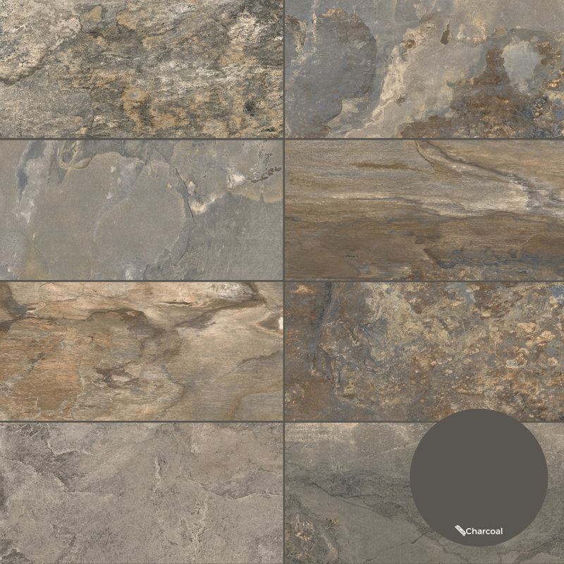 Wells Stone 12" x 24" Porcelain Stone Look Wall & Floor Tile, Multi Brown