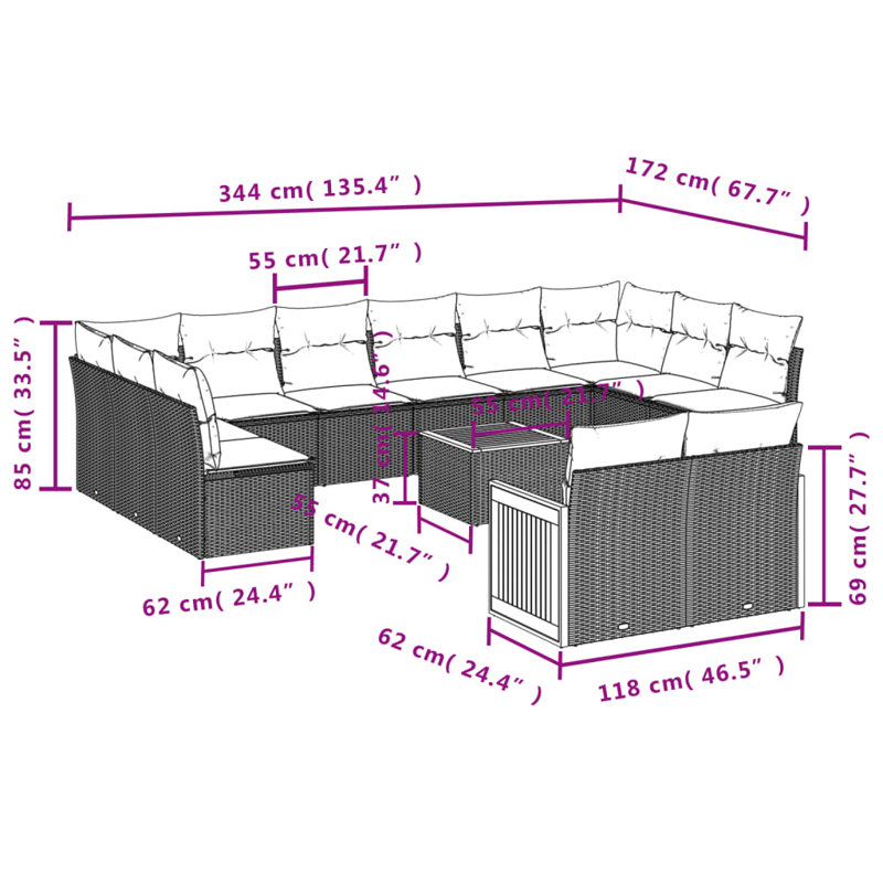 Ensemble de canapé de jardin Vidaxl beige, blanc crème