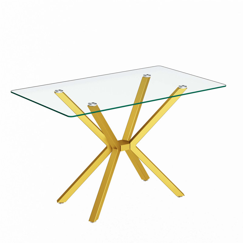 Table de salle à manger rectangulaire 47,24 "en verre trempé transparent, Doré