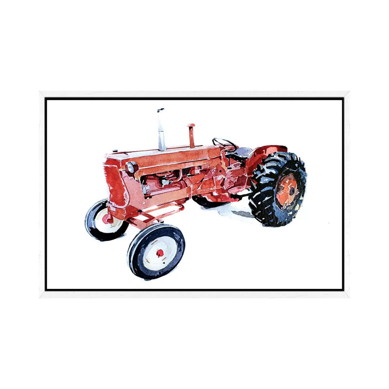 Lil Red Tractor - Painting on Canvas, 66.04 cm H x 45.72 cm W, White Framed