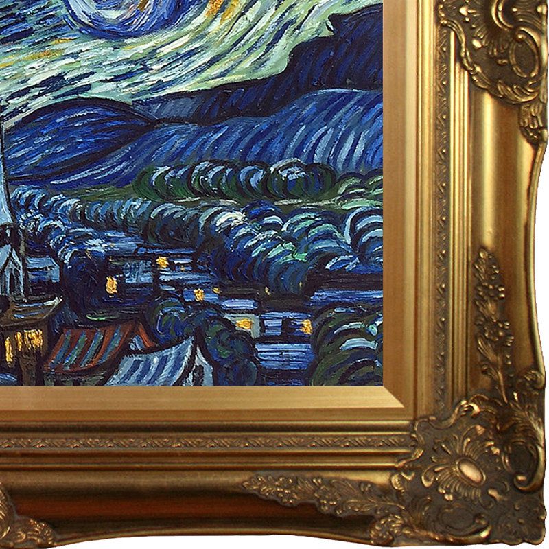 «Nuit étoilée» par Vincent Van Gogh - peinture sur toile encadrée, Cadre doré victorien, H 28 po x l 32 po x P 2 po