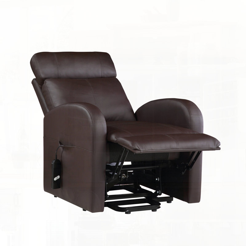 Fauteuil inclinable électrique en cuir synthétique, Marron foncé