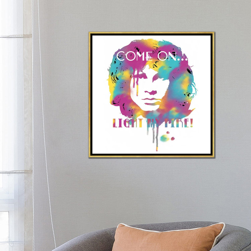 Jim Morrison «Light My Fire Watercolor» - publicité imprimée, H 26 po x l 26 po x P 1,5 po, Aucun mat, Toile encadrée d'or