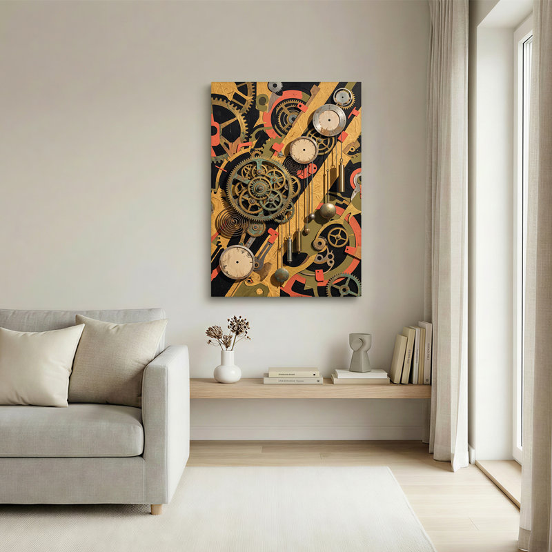 Art mural sur toile à engrenages en laiton et pendules métalliques, 36"H x 24"W