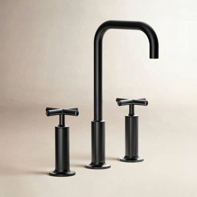 Purist Widespread Bathroom Sink Faucet with High Cross Handles and High Gooseneck Spout