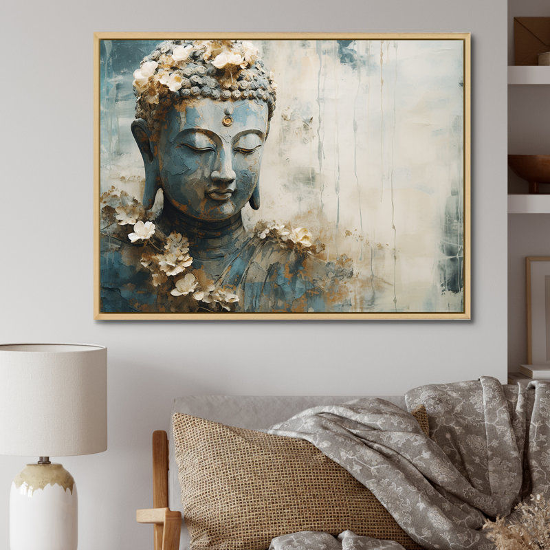 Statue de bouddhisme religieux - art mural bouddhisme, Cadre naturel flottant, H 34 po x l 44 po x P 1,5 po