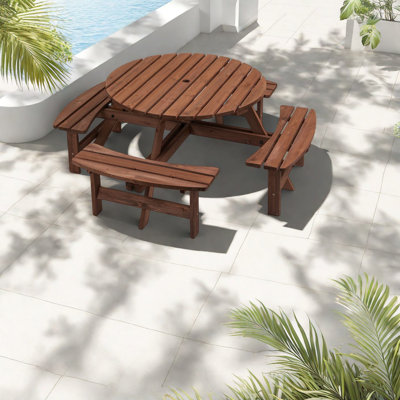 Spacious Wooden Patio Dining Sets, Farmhouse Style For Outdoor Gatherings