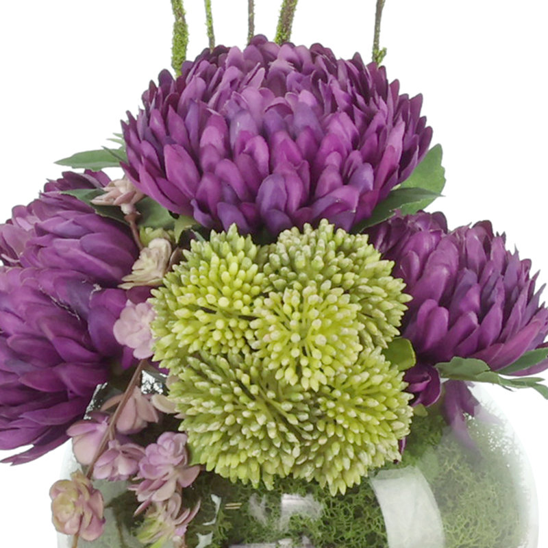 Sedum, Moss and Mum Arranged in a Glass Vase