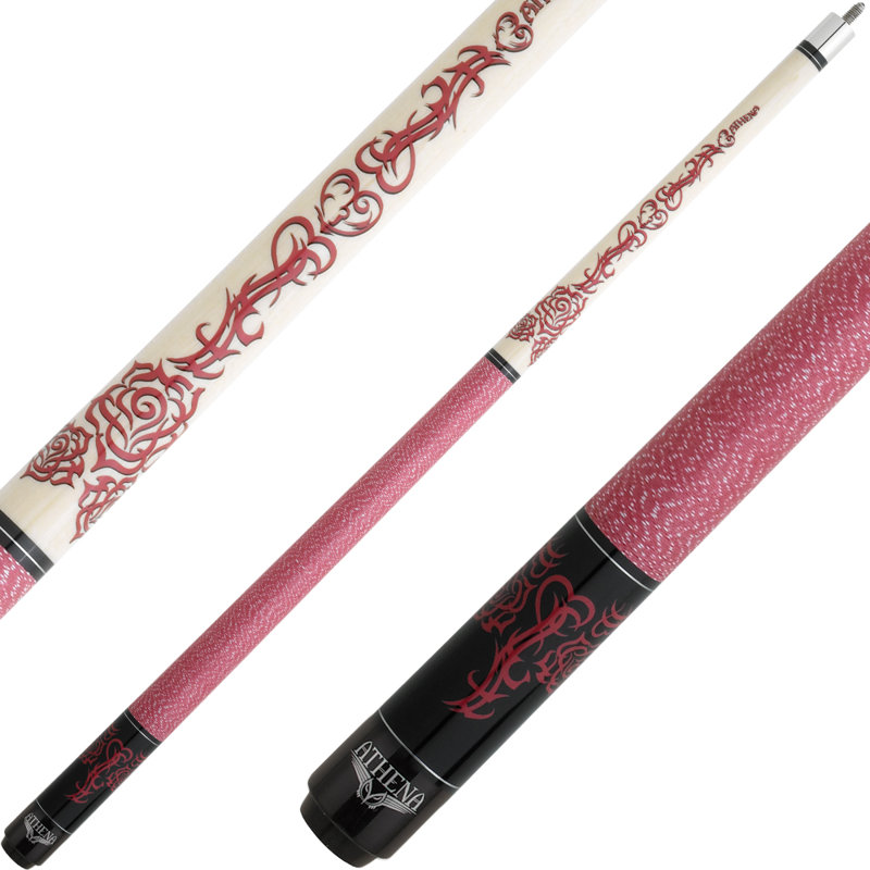 Athena Pink Tribal Hearts & Roses Wood Pool Cue, 21oz