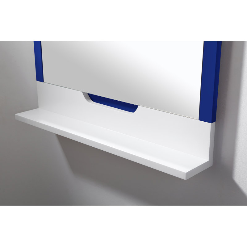 Miroir de salle de bain Aliyanna, H 33,5 po x l 35,5 po x P 0,25 po, Bleu / blanc mat