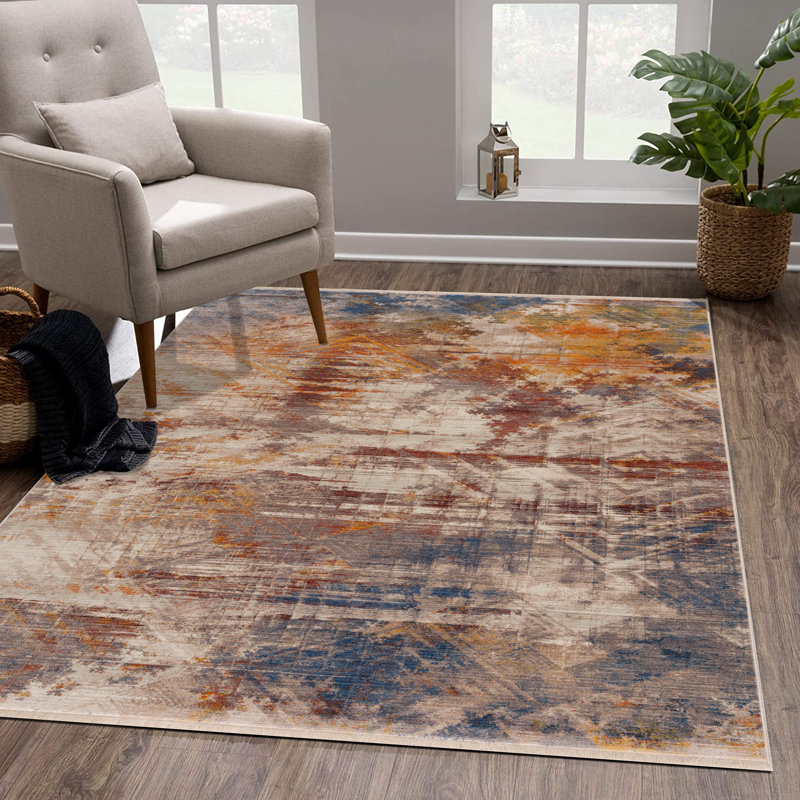 Vintage Overdyed Abstract Performance Area Rug with Fringe, Rectangle 4' x 6'