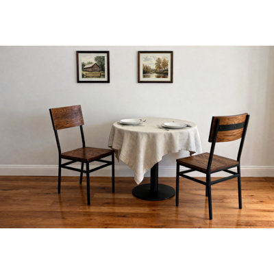 Ensemble de 2 chaises de restaurant pour salle à manger avec structure en métal et siège et dossier en chêne rouge nord-américain
