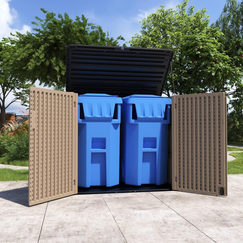 Remise extérieure imperméable verrouillable à double panneau 356 gallons en résine, Brun