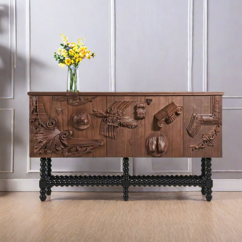 Élégant buffet rétro sculpté de grande capacité