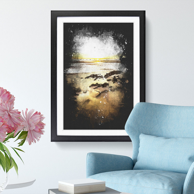 Sunrise at Tenby Beach in Wales - Framed Print, 63cm H x 45cm W x 2cm D, Black Framed