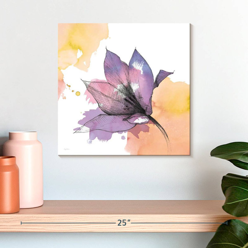 Aquarelle Harnek, fleur graphite, H 16 po x l 16 po