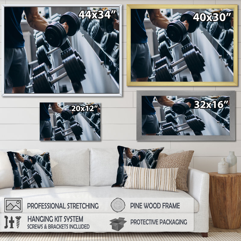 " Strong Man Training At Gym ", 24" H x 32" W x 1" D, Gold Floater Framed