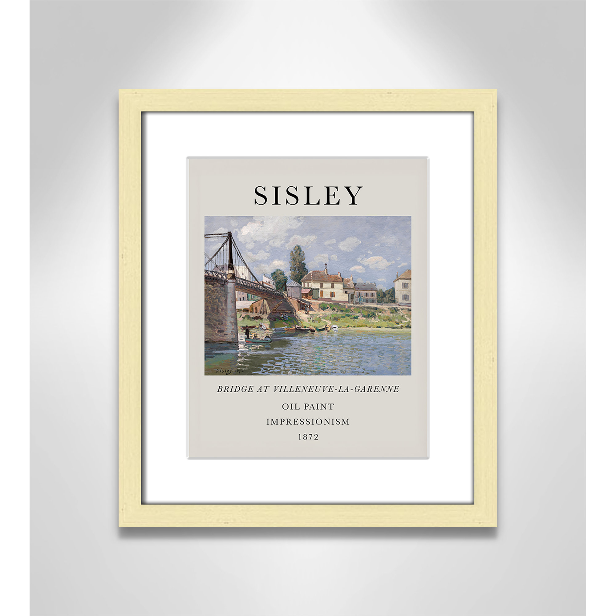 Old Masters Collection " The Bridge At Villeneuve " by Alfred Sisley, Gold Single Picture Frame, 15" H x 13" W x 1.25" D, Yes
