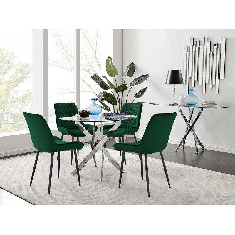 Tierra Dining Set with 4 Chairs, Green/Black