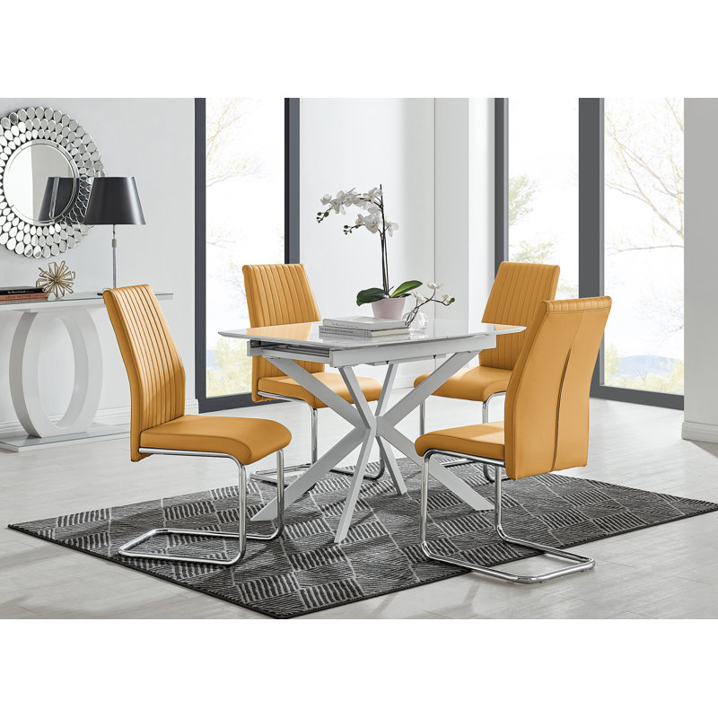 Eubanks 100 Extending Dining Table And 4 Chairs, Mustard Yellow