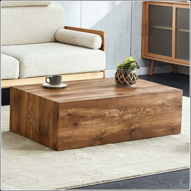 Table basse carrée en bois aggloméré de style Wabi-Sabi, Brun, Bois