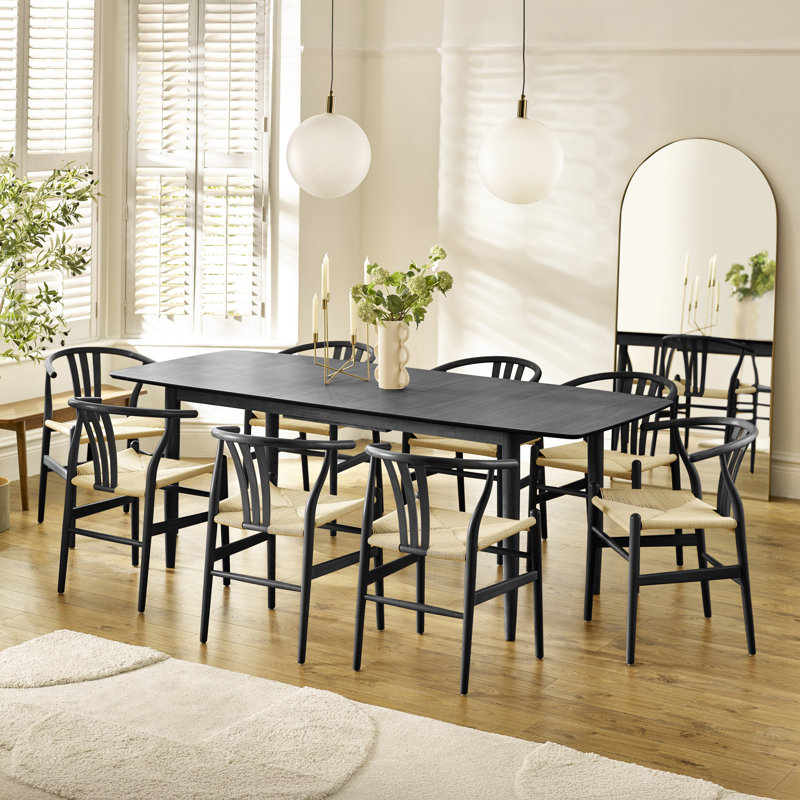 Eriksson Rectangular Solid Wood Extending Table & Carlton Wishbone Dining Chairs - Scandi Inspired, 8