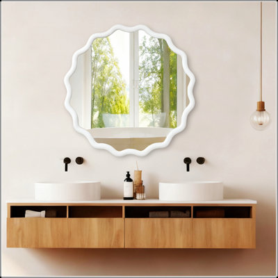 Wavy Round Solid Wood Frame Decorative Mirror, Perfect For Adding Elegance And Style To Any Room In Your Home