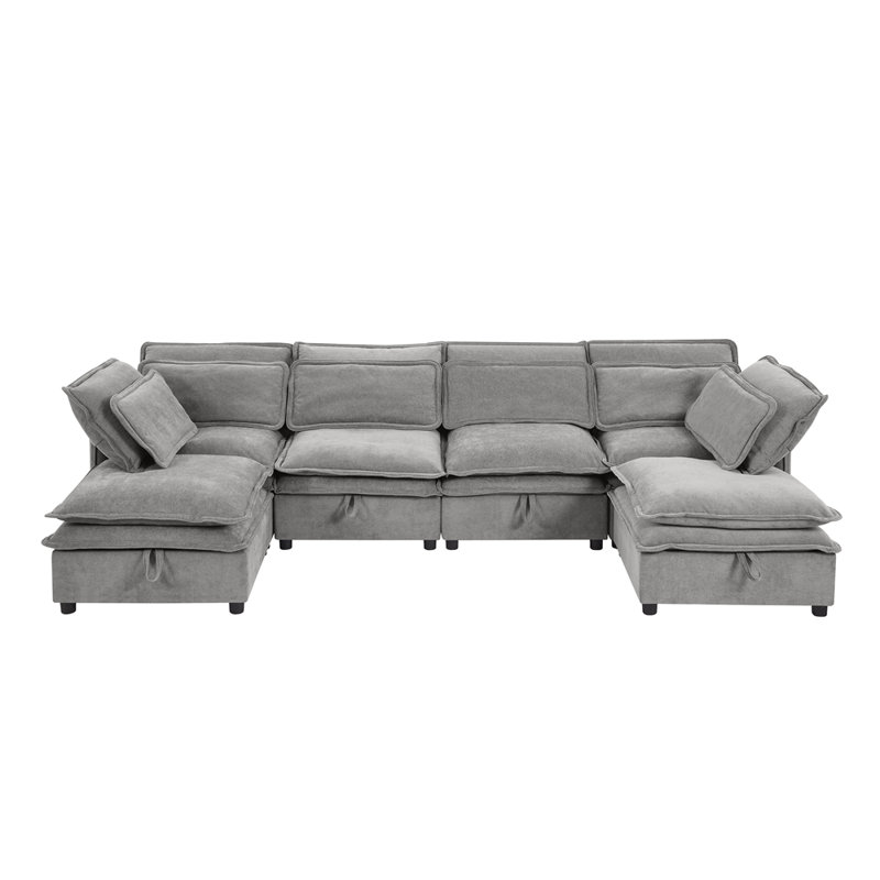 Grand canapé modulaire double en forme de U moderne à double couche, Gris