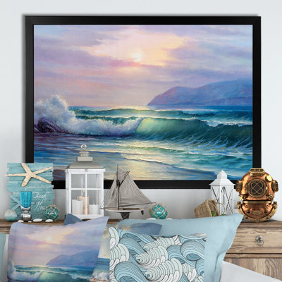 «Beautiful Green Ocean Sunset And Waves», reproduction sur toile flottante