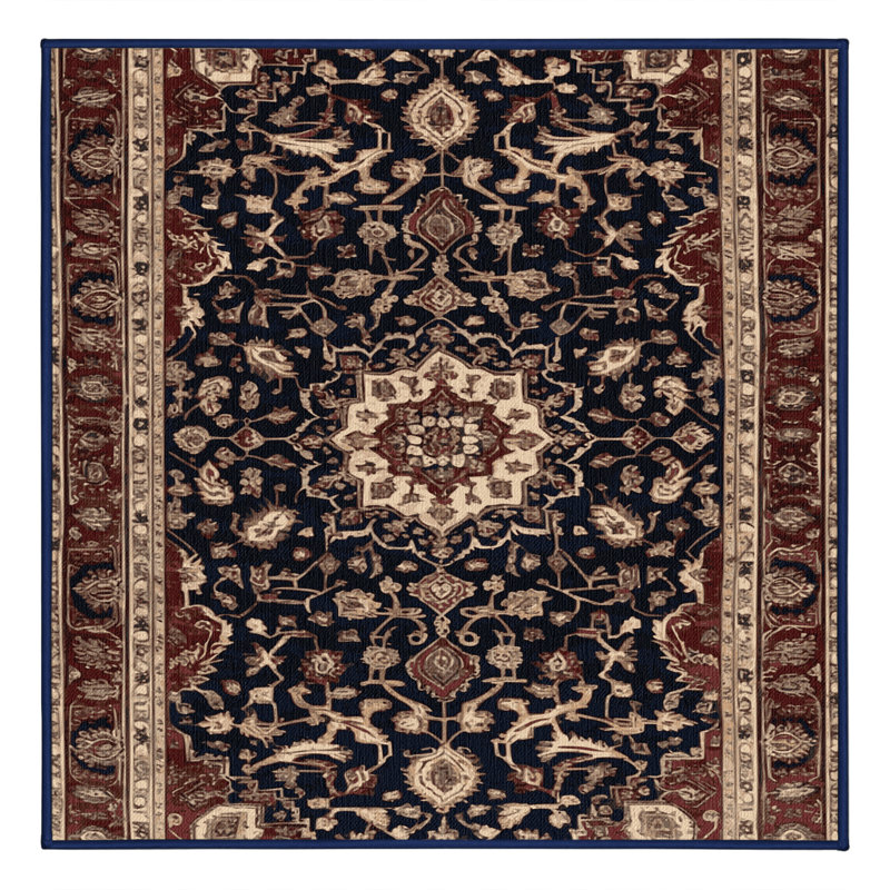 Tapis persan noir lavable à la machine, Carré 4 pi