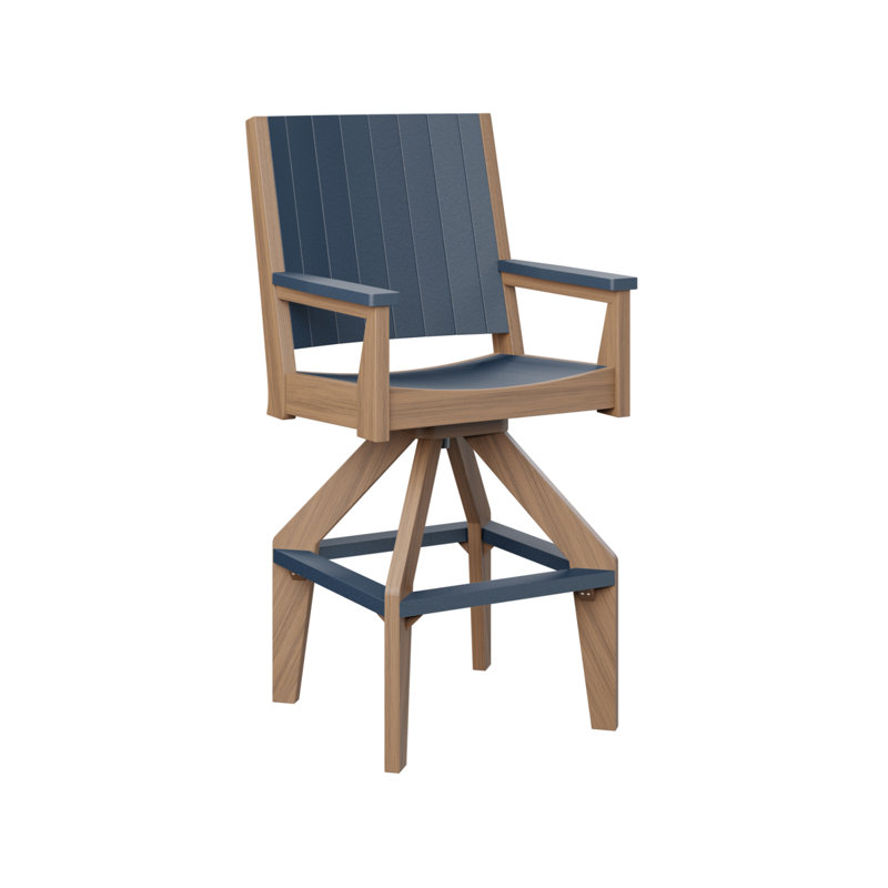 Mayhew Outdoor Bar Stool, Navy Blue, Antique Mahogany