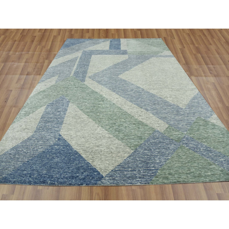 Tapis oriental rectangulaire en laine vert noué à la main 10 pi 0 po x 14 pi 0 po - MOA10279416, Rectangle 10 pi x 14 pi