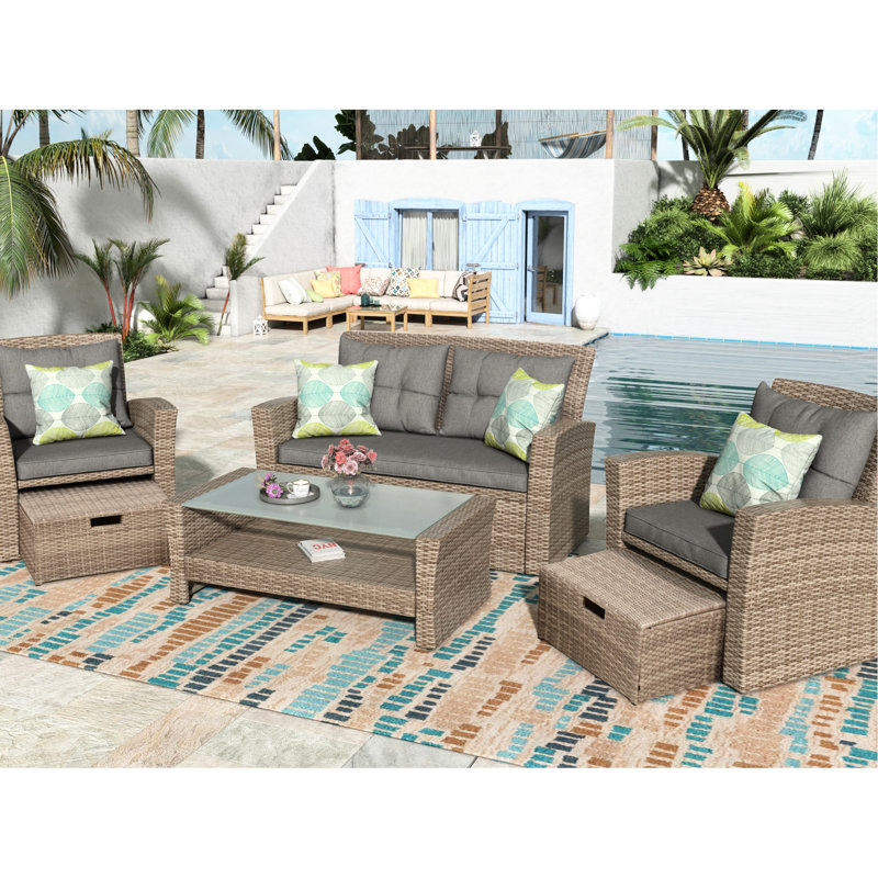 Mobilier d'extérieur - Ensemble modulaire 4 pièces toutes saisons avec coussins confortables Elegance: 4 tables basses en verre pour un look gracieux