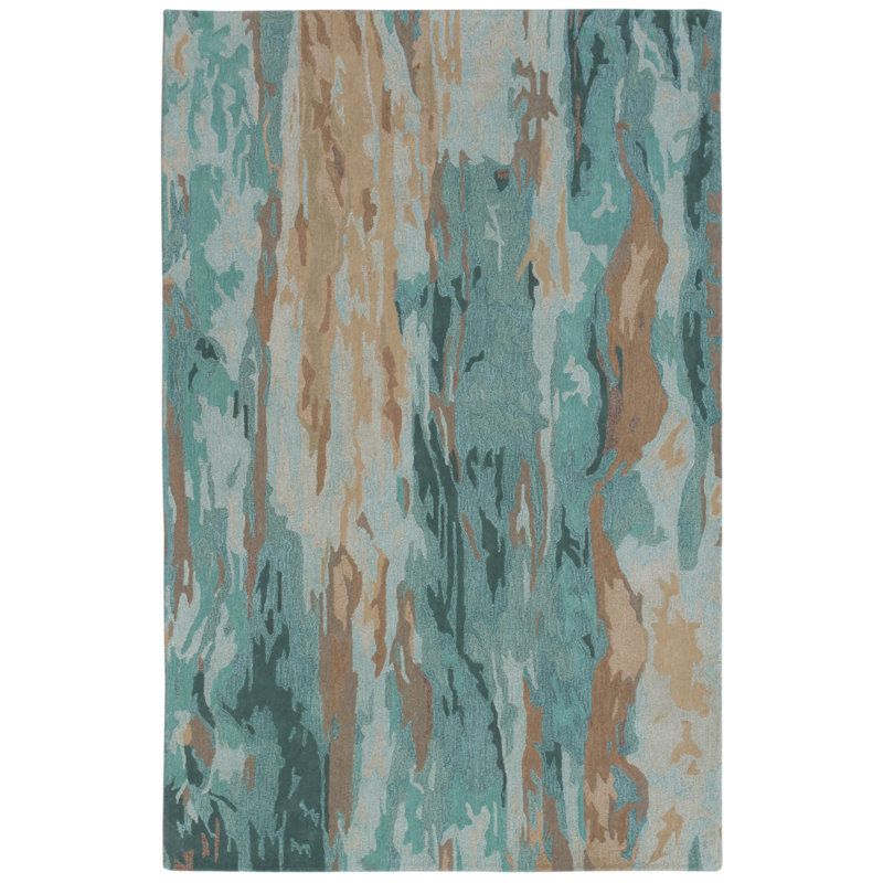 Tapis bleu en laine touffeté à la main Tasley, Rectangle 3 pi 5 po x 5 pi 5 po