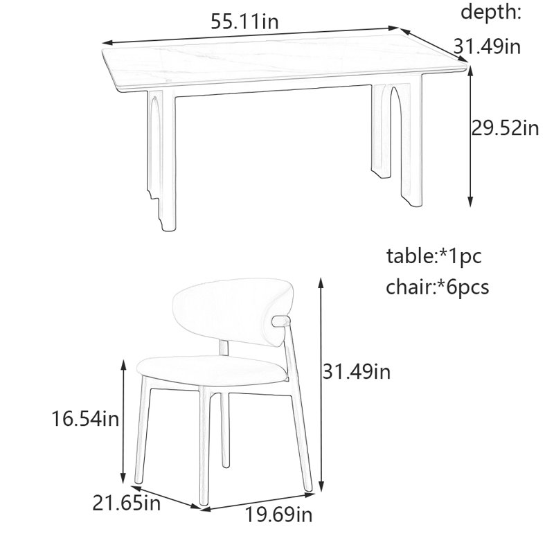 Ensemble de table et de chaises élégantes, H 29,52 po x l 31,49 po x L 55,11 po