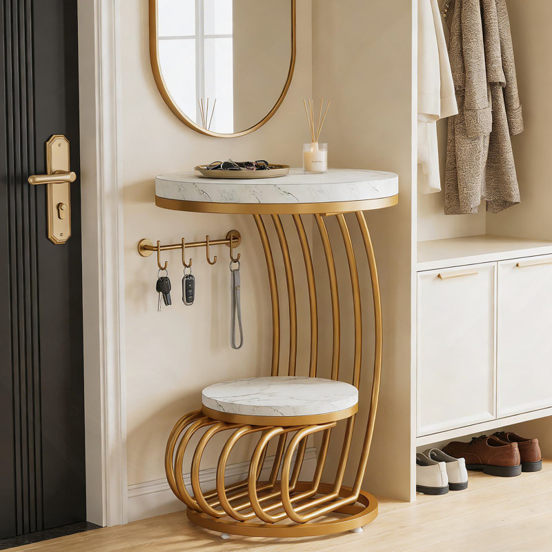 Bedside Table, End Table, Round Side Table With Shelf