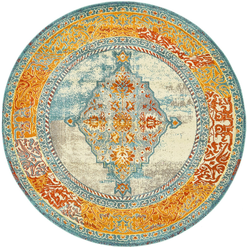 Jahanna Washable Oriental Indoor Rug, Round 8'