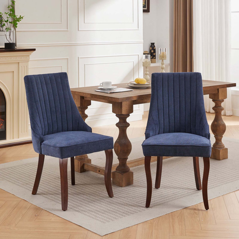 Chaise de salle à manger en lin, ensemble de 2, Lin bleu